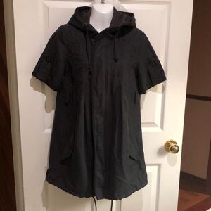 Free People Black Hooded Short Sleeve Jacket